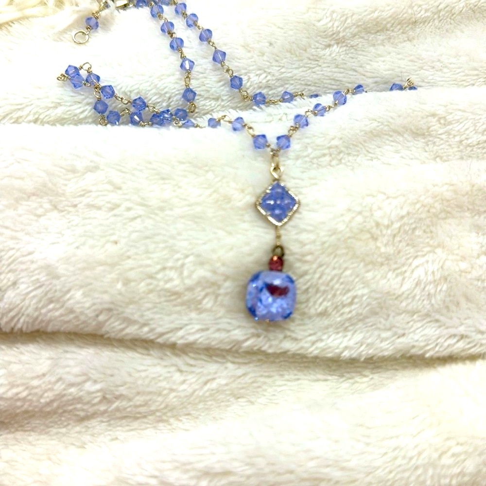 Purple crystal beaded necklace 16-18”